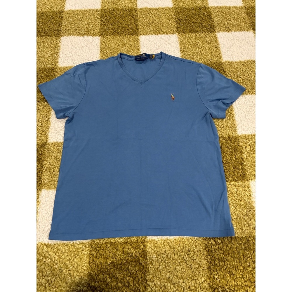 Polo Ralph Lauren Mens Custom Slim Fit V-Neck T-Shirt Blue Pony Logo Medium